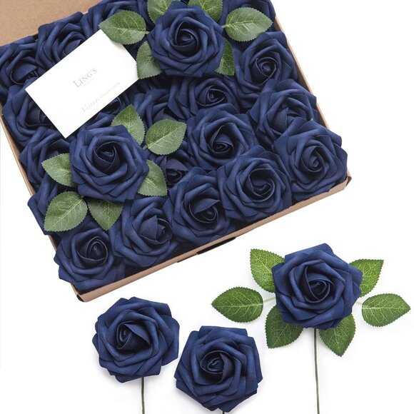 Navy Blue Real Touch Foam Roses - Picture 1 of 2